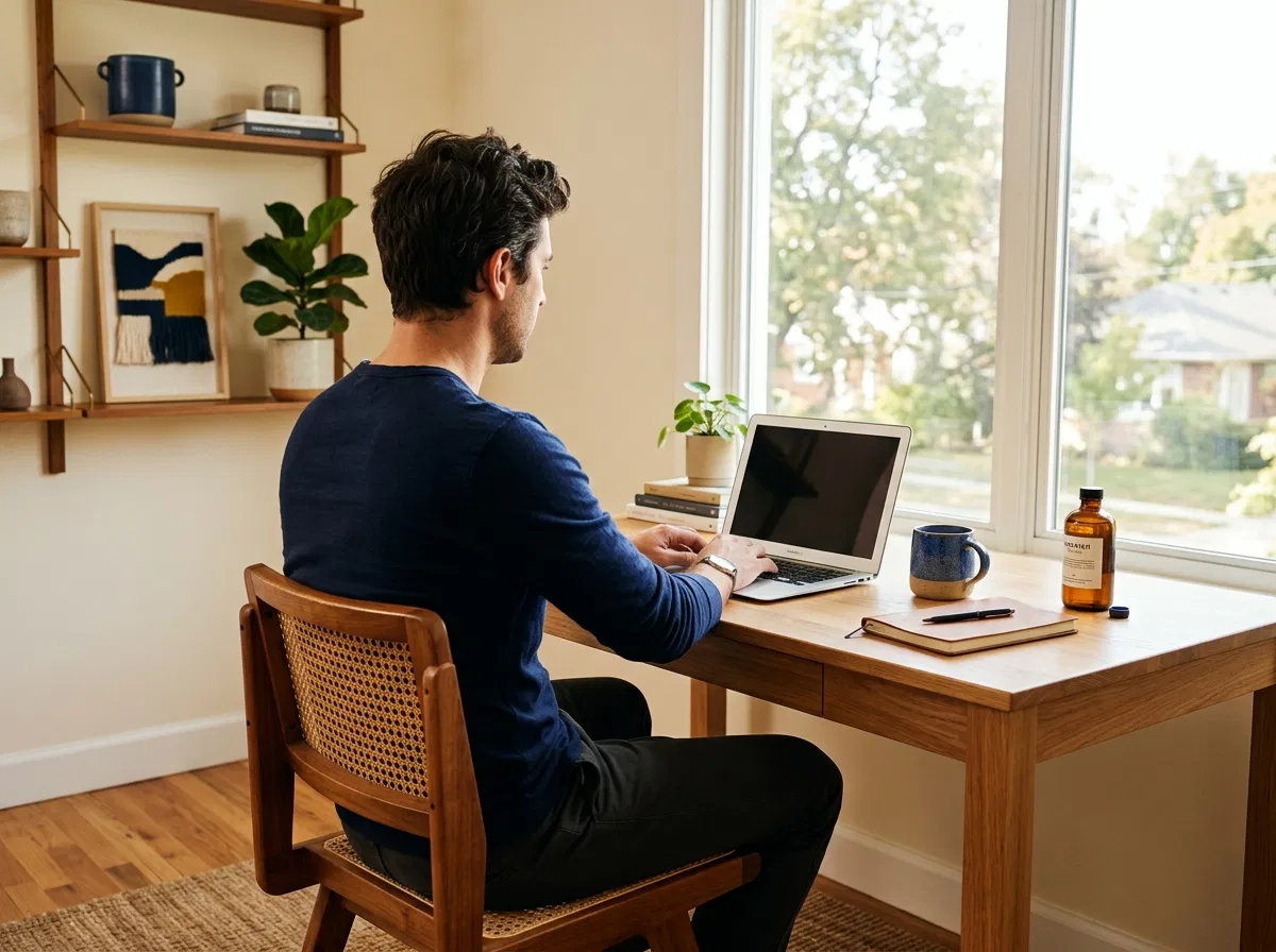 Man aan bureau - dagelijkse welzijnsroutine mannen 50 plus