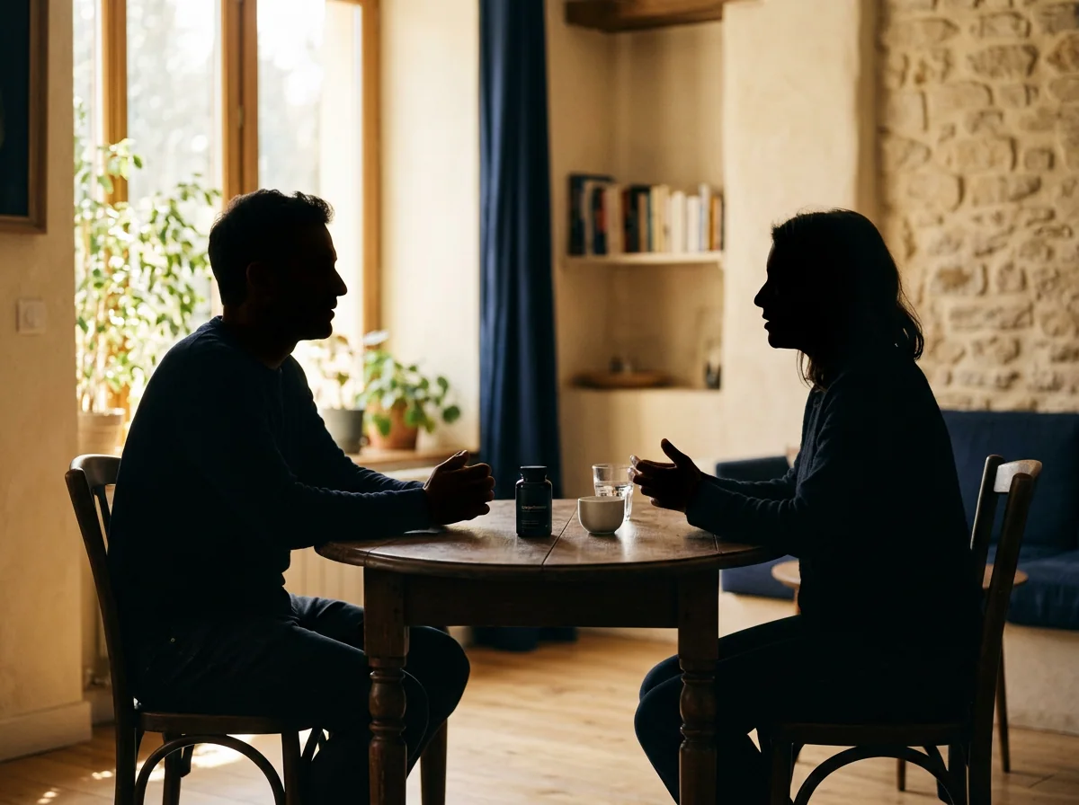 Twee silhouetten in gesprek - supplement voor normaal hormonaal evenwicht man
